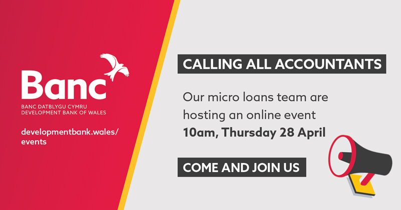 ClaireVokes's tweet photo. CALLING ALL ACCOUNTANTS....
The #microloanteam within @devbankwales are hosting an online event specifically for accountants to find out what funding is available to support their customers. To book👉https://t.co/FNZ9RuetpP #accountants #businessfunding #partnershipworking https://t.co/y59TUNYviV