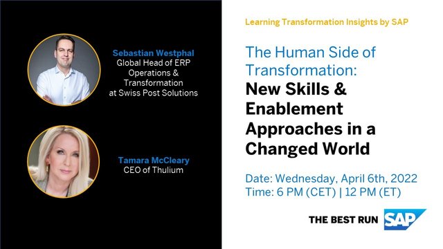 ncasagrande01's tweet photo. Register for our webinar series to learn why a focus on transformation and training is important and how this can be managed. New skills in a changed world #SAPChange https://t.co/dshcoaCiFQ https://t.co/P8jhQ9AXOw