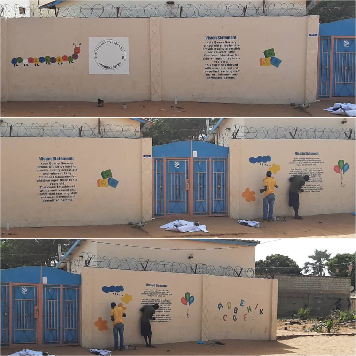 Eindelijk kunnen starten met de muur rond de Nursery School zodat nu duidelijk is voor iedereen wat voor onderwijs gegeven wordt. #gambia