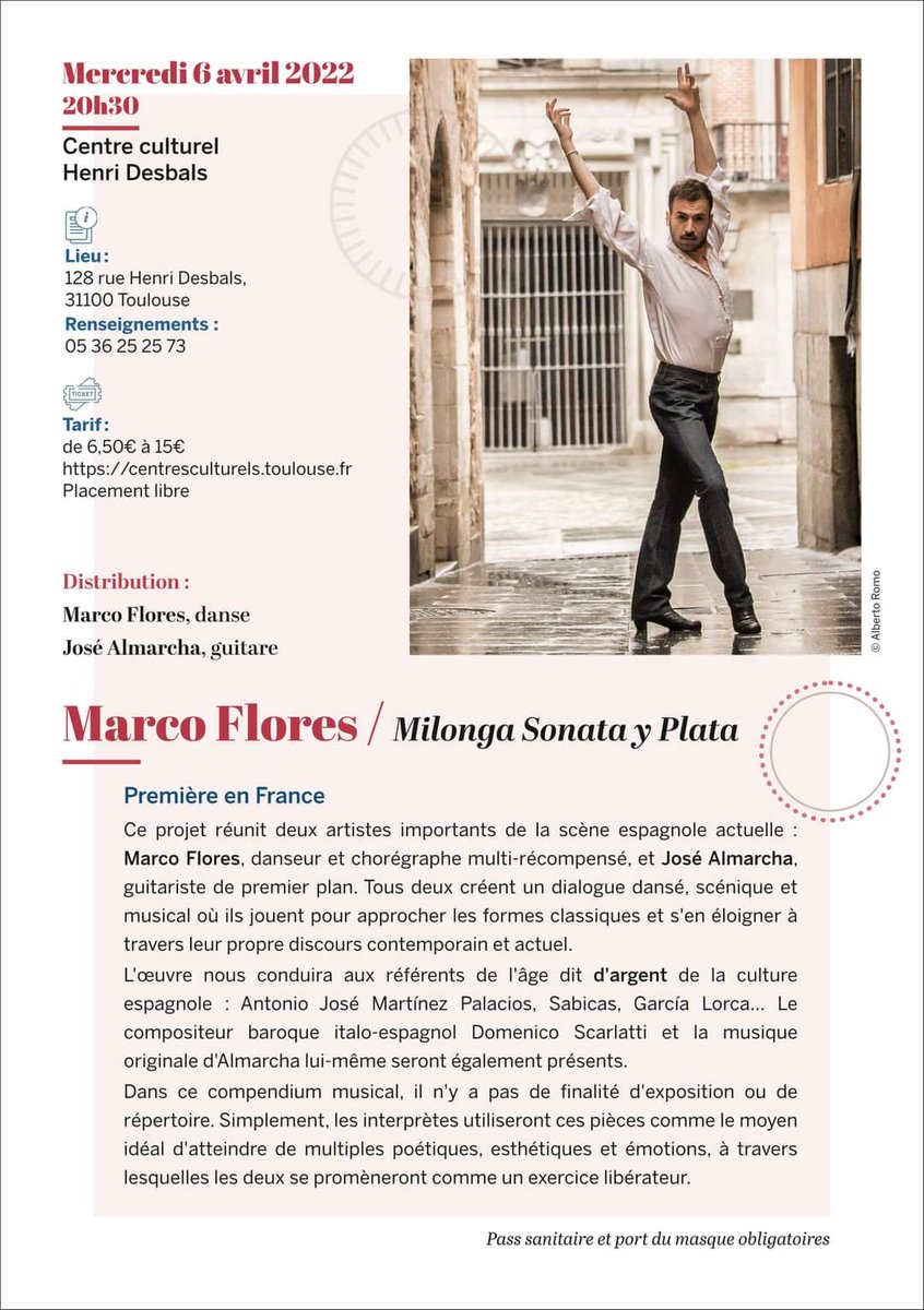 CiaMarcoFlores's tweet photo. Este miércoles en Festival de Flamenco de Toulouse. 
MILONGA, SONATA Y PLATA

#Flamenco #danzaactual #artesescénicas https://t.co/ELohWsegD2