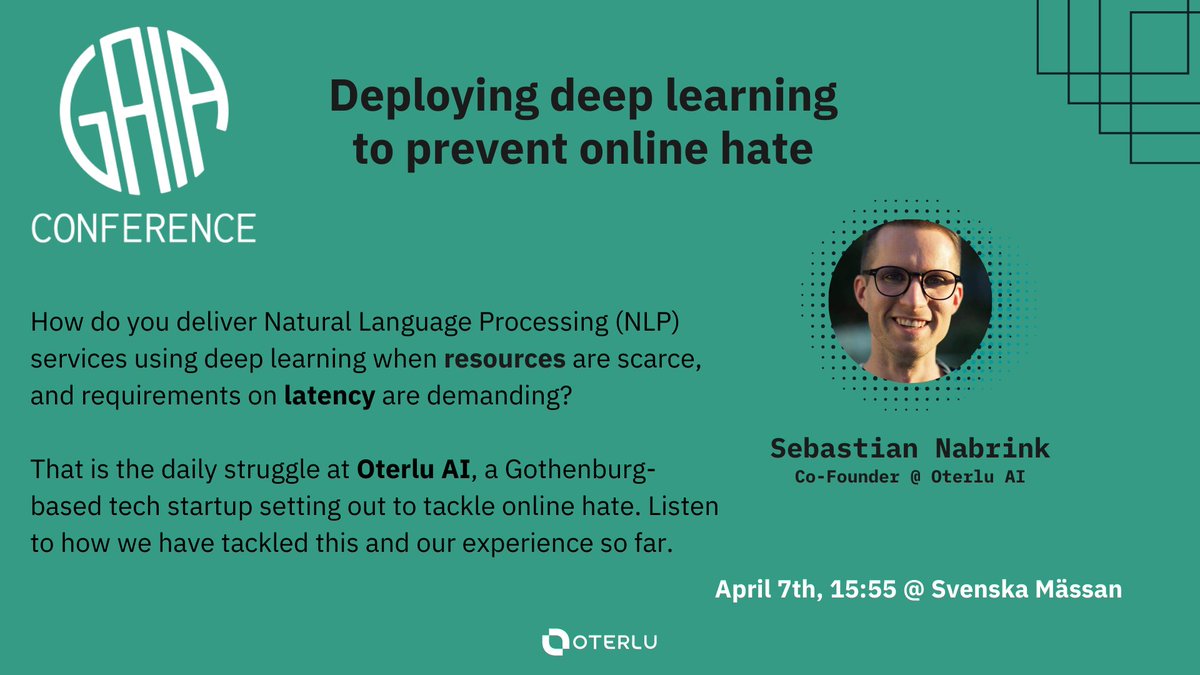 OterluAI's tweet photo. Come listen to how we tackle online hate and overcome the struggle of balancing resources as a startup at the GAIA Conference this Thursday!

#NLP #AI #ML #startup https://t.co/iDQar6y5di