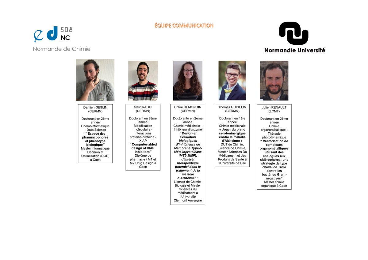 JEDNC508's tweet photo. Cette année, 15 doctorants et doctorantes issus de deux laboratoires Caennais (@CermnUnicaen, LCMT-@ENSICAEN ) organise l’évènement.  Vous pouvez les rencontrer au travers de ce trombinoscope. #jednc #jednc2022 https://t.co/ABzJGm24EV
