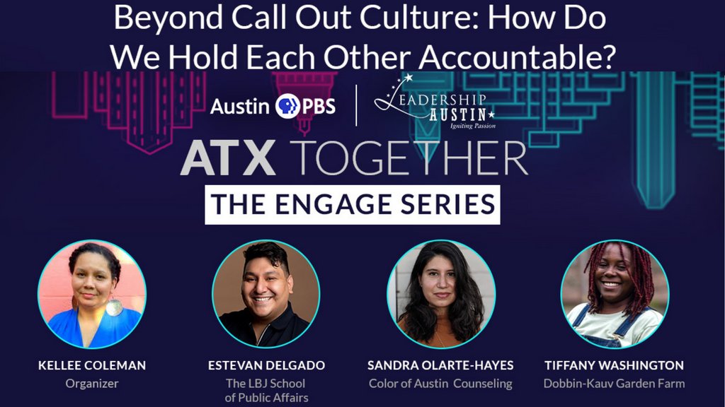 leadershipatx's tweet photo. Call out, Call in or Cancel? Sit down with us as we discuss how each of these approaches work and which one best helps communities achieve their equity goals. April 13 at noon via Facebook Live. https://t.co/00XWBENNHP #CallOutCulture #CallInCulture #CancelCulture @EstevanDelgado https://t.co/YbnqkXqjnD