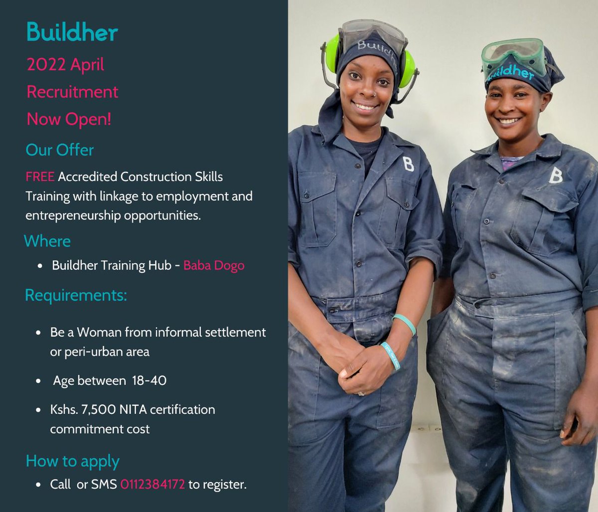 Catalytic_Jobs's tweet photo. Our partners @_Buildher have an amazing opportunity for young women interested in gaining accredited construction skills and linkage to employment and entrepreneurship opportunities. See poster for details and call/SMS 0112384172 to register.
#BuildHerSkills #WomeninConstruction https://t.co/A2hxJPVHhj