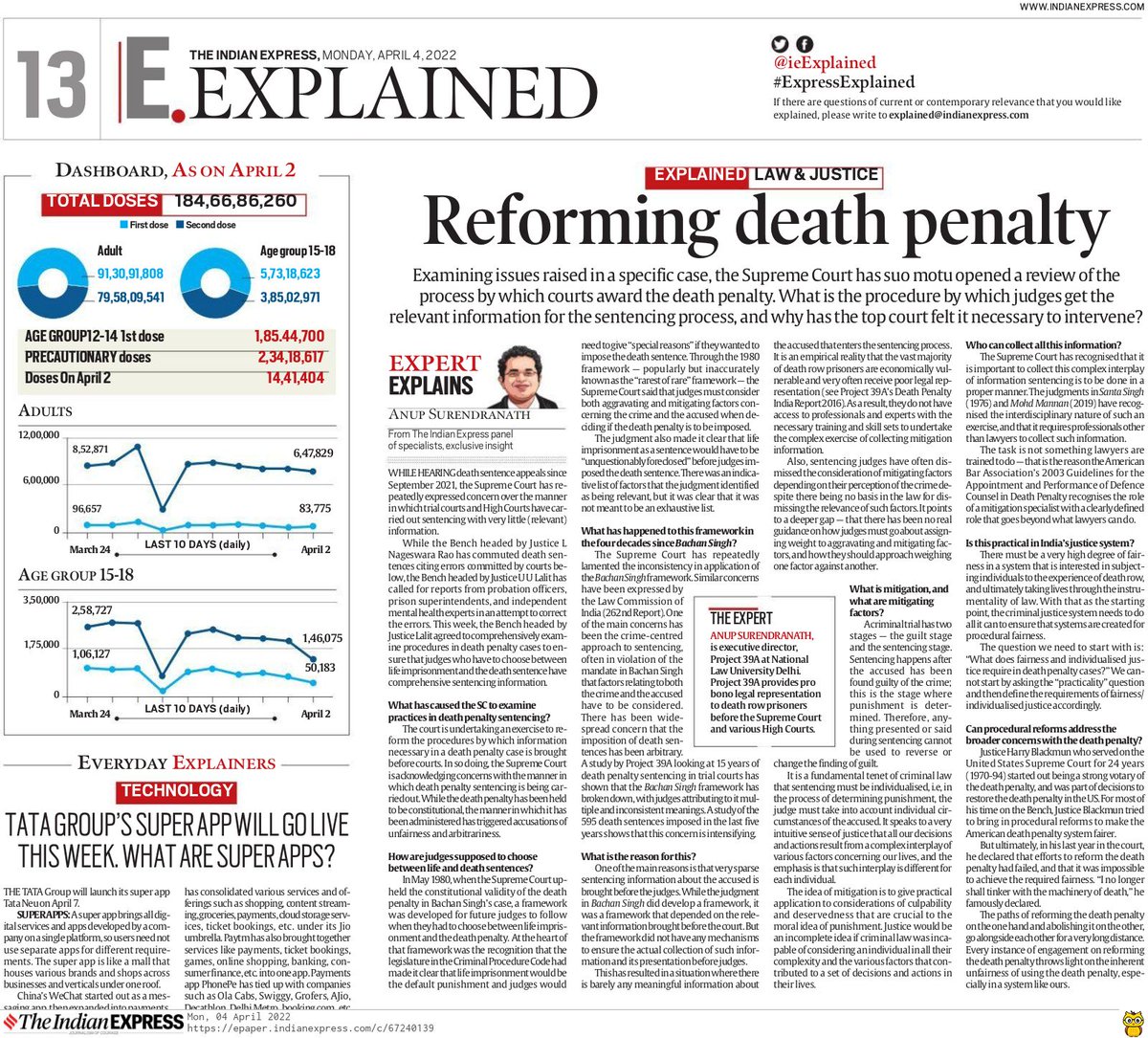 The death penalty system in India has for long been in crisis. But now, the Supreme Court has formally recognised the need for reform.

What is the crisis and what does the Supreme Court plan to do? Our Exec Dir explains in the <a href="/IndianExpress/">The Indian Express</a>

indianexpress.com/article/explai…