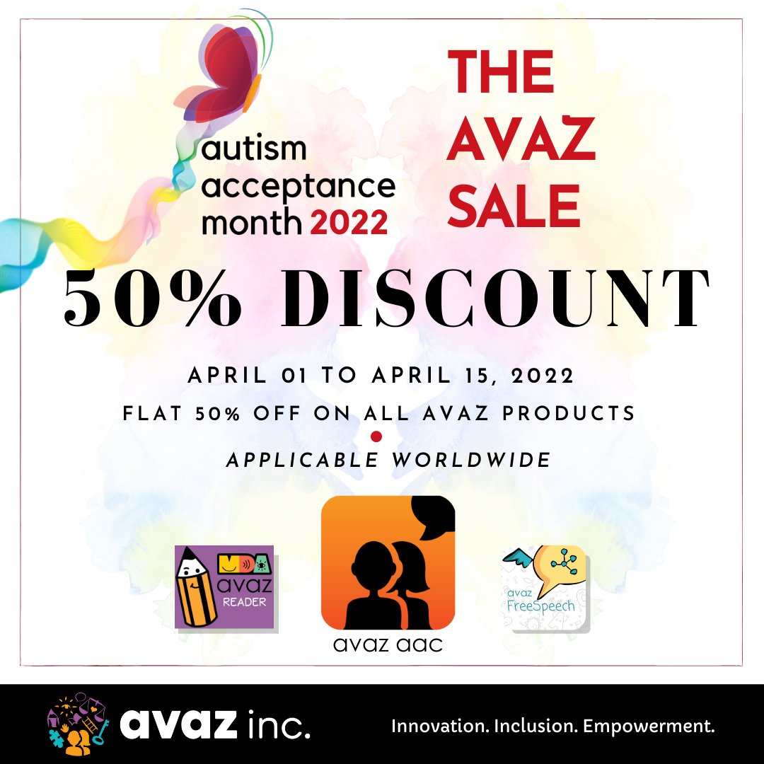 avazapp's tweet image. Avaz AAC is now available at half the regular price in honor of Autism Acceptance Month!

#avazaac #avazapp #autismacceptance #autismacceptancemonth #avazsale #aacsale