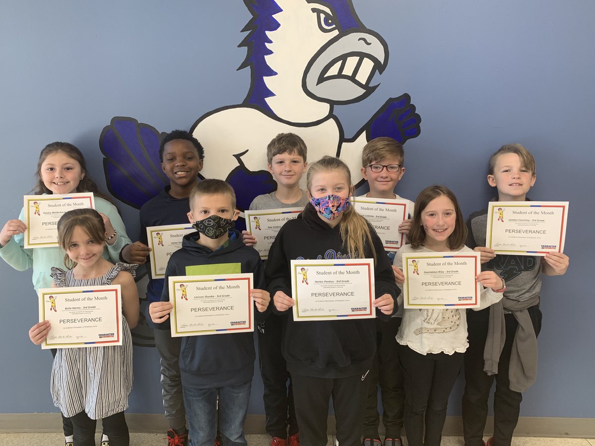 PbisAnderson's tweet photo. Congratulations to this AMAZING group of 3rd-grade students. They were selected as the Anderson Elementary Students of the Month for March for showing PERSEVERANCE. #BondurantsBEST https://t.co/TTxKp2P8vk