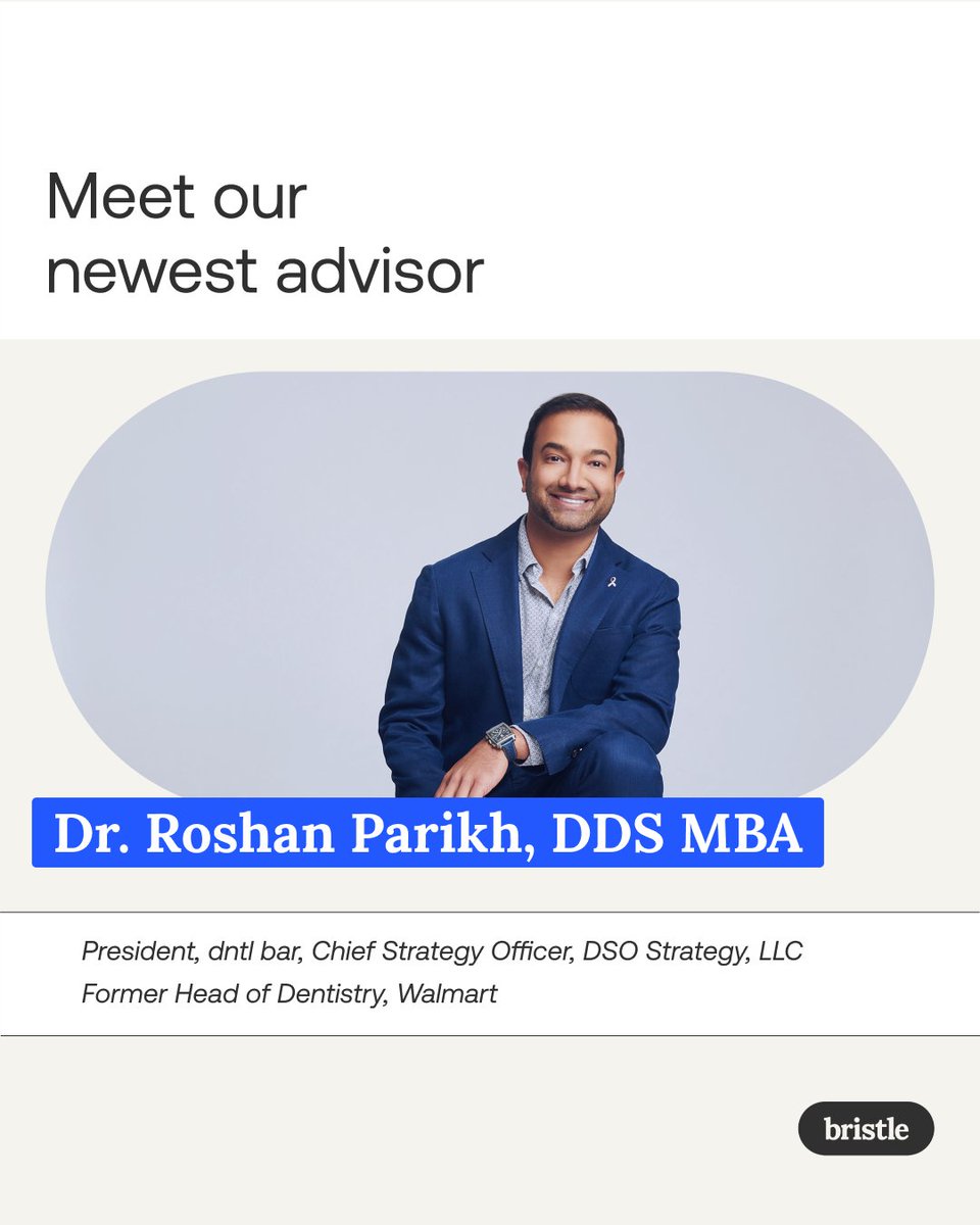 bristlehealth's tweet photo. We’re excited to announce that Dr. Roshan Parikh has joined our advisory board! 👋

#bristle #bristlehealth #oralmicrobiome #salivatest #salivatesting #dentistry #spittest #microbiome #newadvisor #dentist #dds #dntlbar https://t.co/gASHQ9lD4p