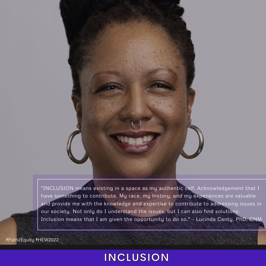 HealthEquityCT's tweet photo. This #HEW22, we are celebrating “7 faces of equity.” These people are putting CT’s #Path2Equity into action. We celebrate @LucindaCantyPhD certified nurse-midwife, and Assistant Professor of Nursing at the University of Saint Joseph. https://t.co/YSX2ZavPQW