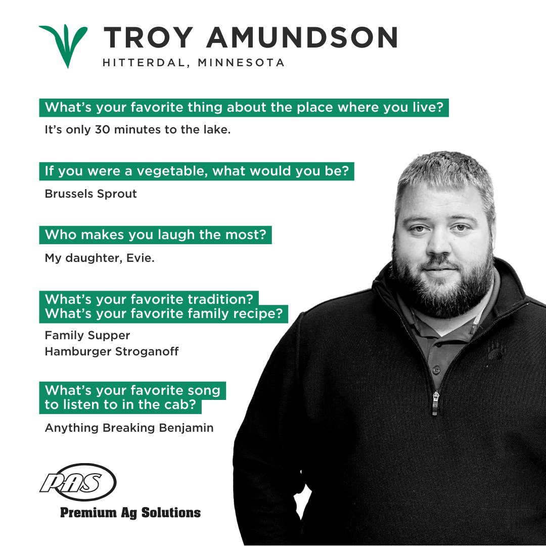Meet Troy Amundson, a Premier Dealer at Premium Ag Solutions - <a href="/PASHitterdalPP/">Troy Amundson</a>. 👋 When asked if there was anything else he wanted to share, he said, "I have two beautiful little girls, Emma (5) &amp; Evie (3)."

» Get to know Troy a little more 👇