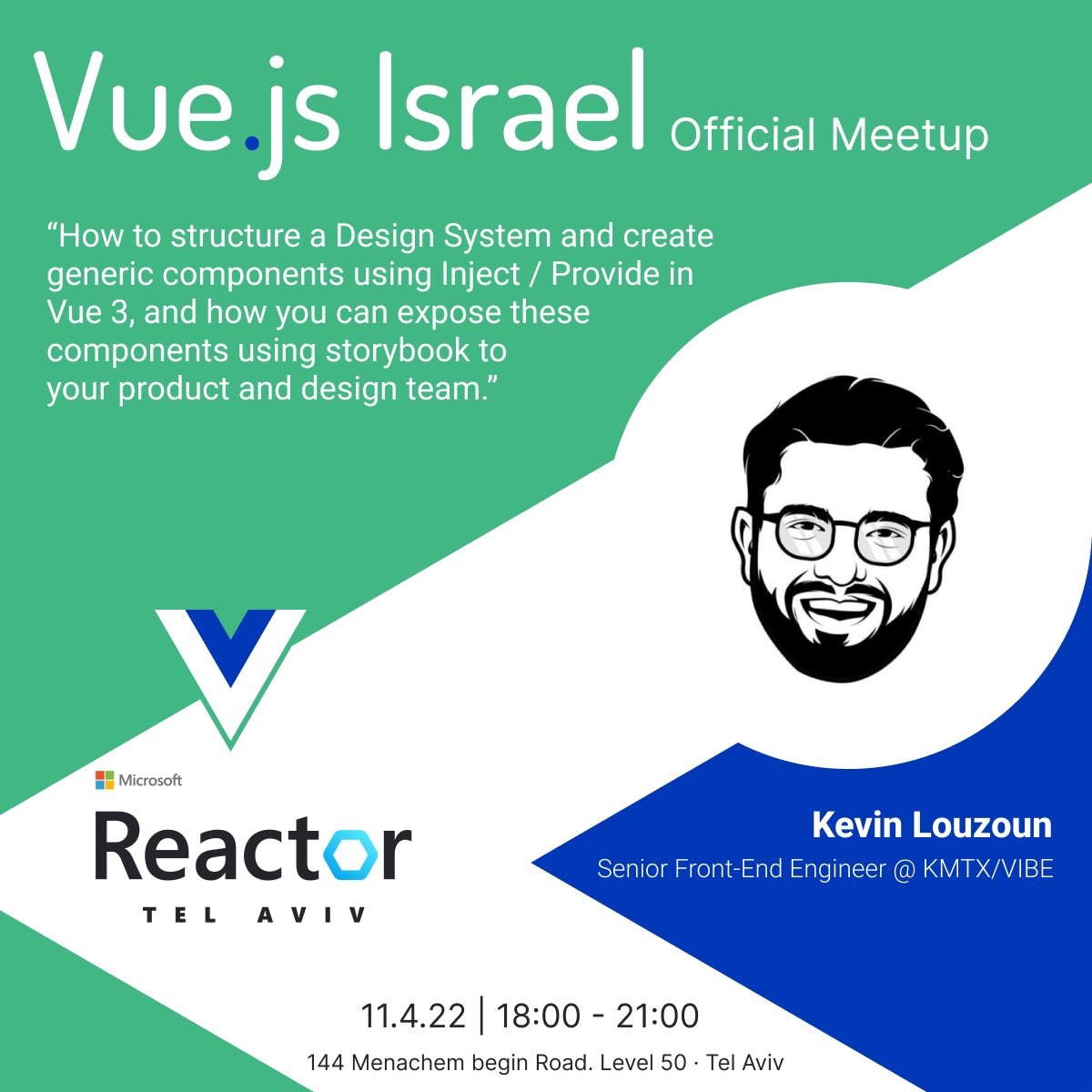 VueJSIsrael's tweet image. 📢 📢 Announcing speaker 🔈
How do you structure a Design System with Vue 3 and expose them to other team? Let’s explore the possibility with Kevin Louzoun - Senior Frontend Engineer at KMTX/VIBE.
RSVP 💚 👉 meetu.ps/e/KY79M/j44xq/i
#vuejs #vuejsisrael