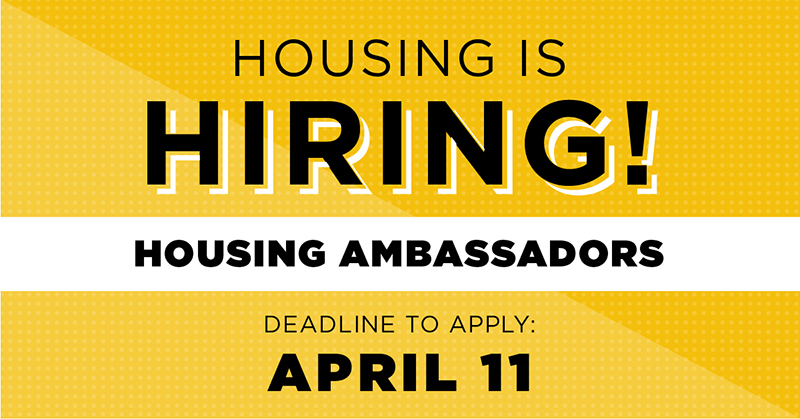 .<a href="/UCFHousing/">UCF Housing</a> is hiring! Students interested in becoming Housing Ambassadors can apply until April 11, 2022. Learn more here: housing.ucf.edu/employment/hou…