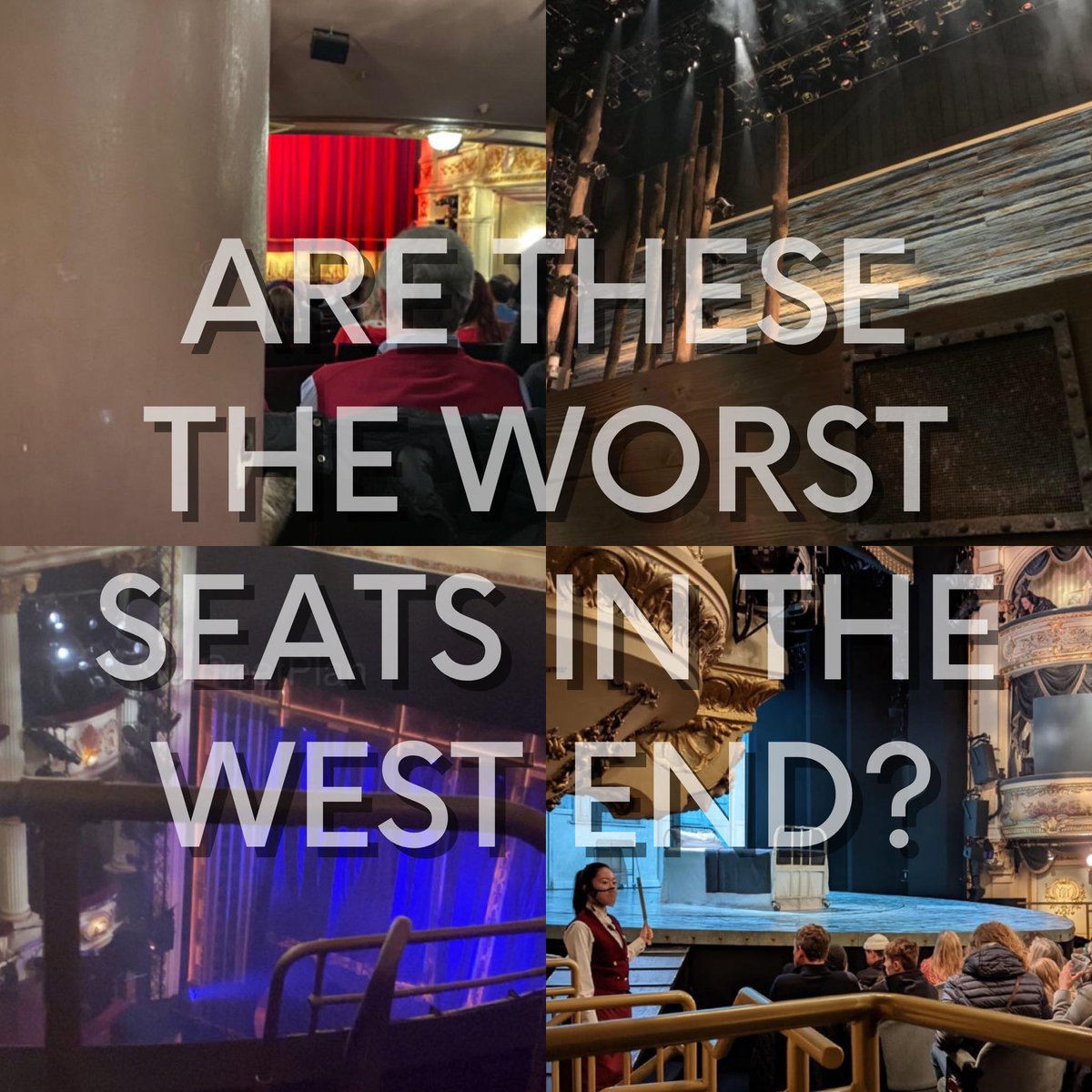 SeatPlan's tweet photo. We've sifted through 80,000 photos and reviews to pick 10 of the WORST seat views in the West End. 

Take a look at what made the list by clicking the link and comment below with your #worstseats experiences – https://t.co/bIcpuE3s91 https://t.co/z6cep12zKn