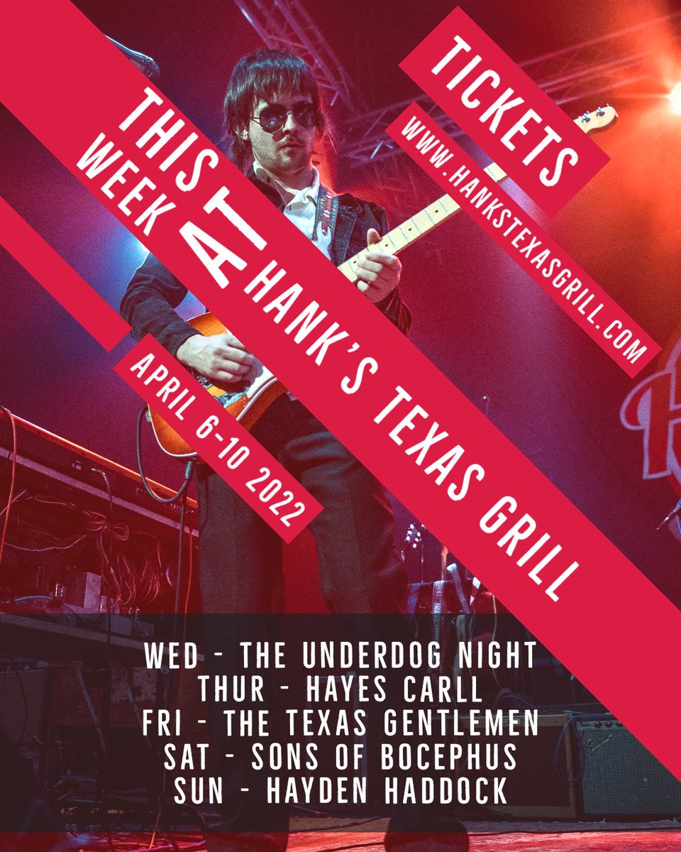 HanksTexas's tweet photo. THIS WEEK AT HANK'S!

Tickets at https://t.co/4aWKSKxh0X 

#hankstexasgrill #hankstexas #hanksforever #livemusic #music #livemusicvenue #mckinneytx https://t.co/xXGxDbbCmv