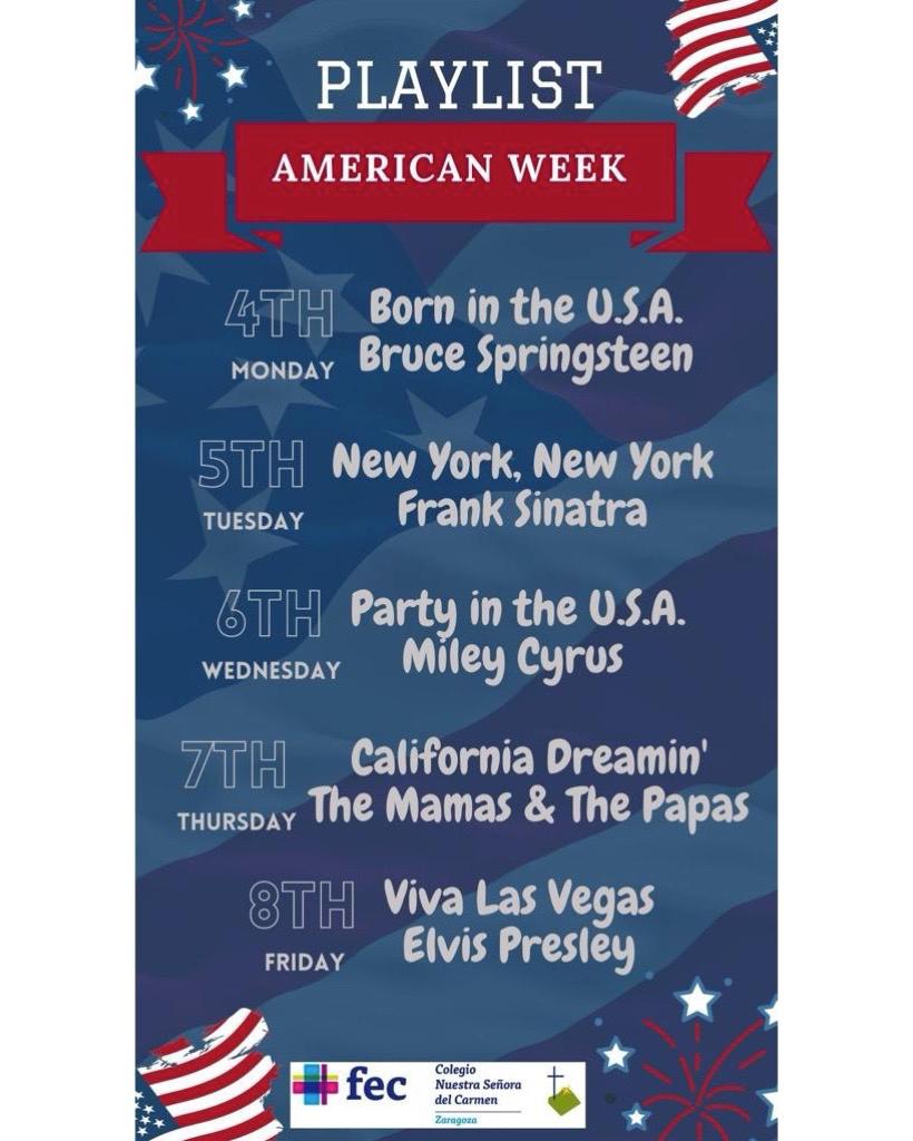 fecnscz's tweet photo. La música americana también estará presente en nuestra American Week 🇺🇸 

¡Estas son las canciones que nos llenarán de energía por la mañana! 🕺🕺

"🎶 can change the 🌍"

#bilinguismo #music #learninenglish #americanweek https://t.co/MP9cFhR8yl