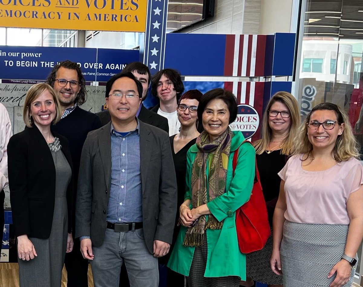 njhumanities's tweet image. Thank you @RepAndyKimNJ, Congressman Kim's mom (!), @RCBCPresident, NJCH Board Chair @danfatton,  @RowanBurlington staff and students for touring the @sitesExhibits Voices and Votes exhibit! It was exciting to discuss American democracy with one of its defenders on the Hill.