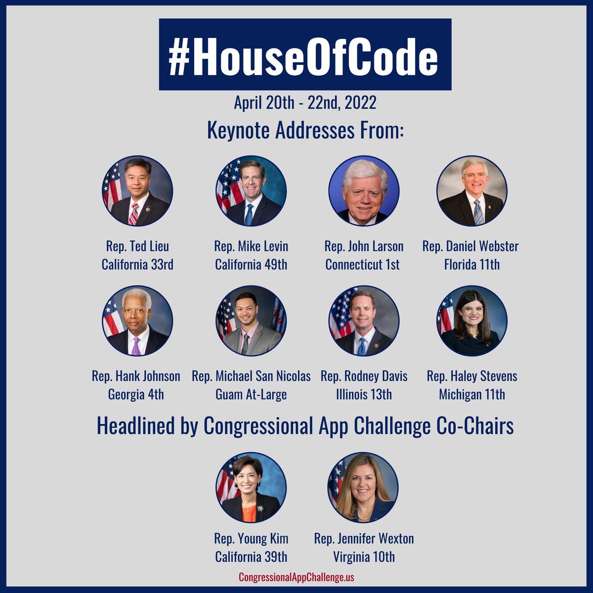 CongressionalAC's tweet photo. We're getting excited for this year's #HouseOfCode - and we hope you are too! Hear from leading Members of Congress and meet all of our winning App Challengers from the 2021 Congressional App Challenge later this month.  

RSVP here: https://t.co/CpmQWvJ7uV https://t.co/3zOFINpqCP