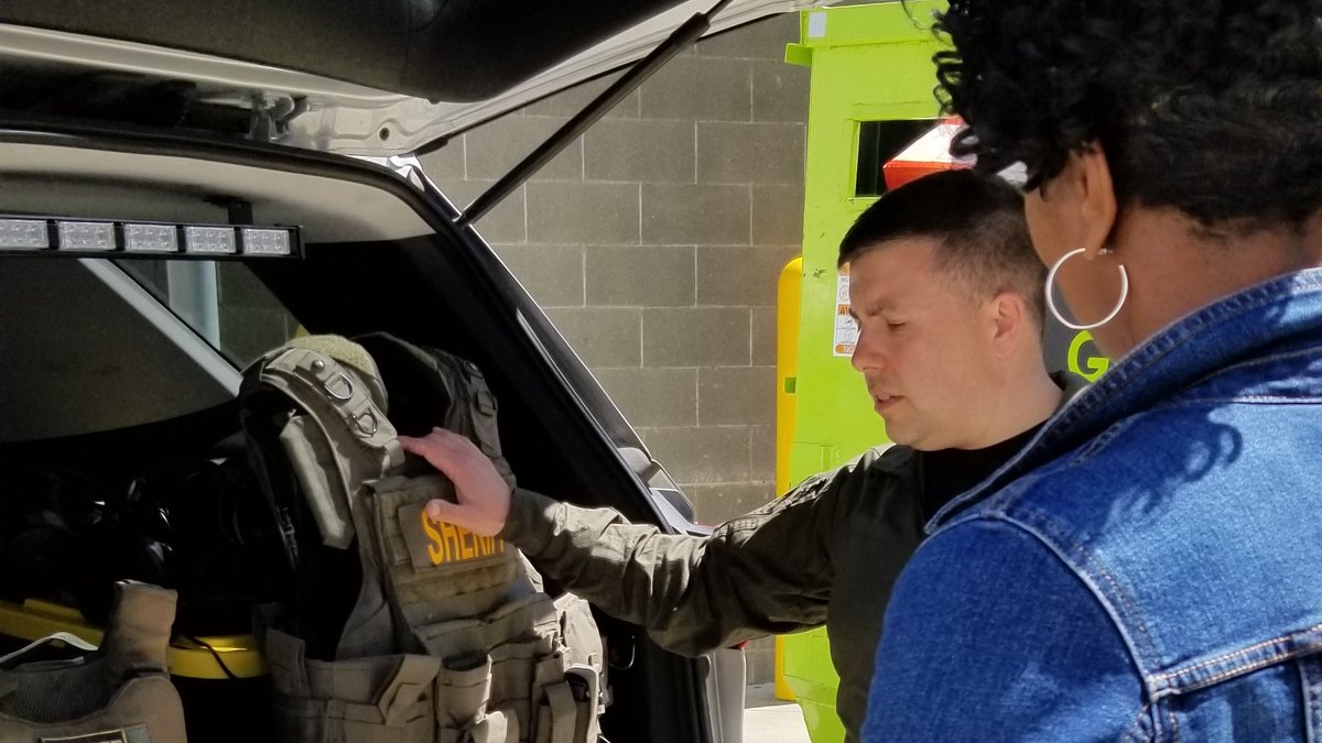 DurhamSheriff's tweet photo. #ThankYou @DurhamCounty Manager Sowell for coming to visit #DCSO on Friday. We were so pleased to meet you in person and show you around. #K9Reggie says come back any time. #HonorDutyService #OneCommunityOneDurham https://t.co/ZgYUGEm799