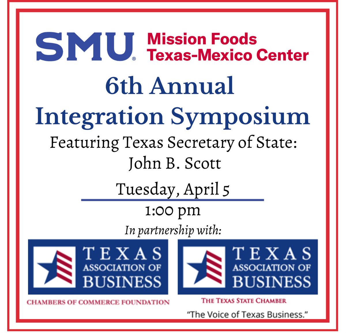 SMUTexasMexico's tweet photo. Last chance to register! Join us tomorrow to work on Texas and Mexico's future! #txmx #trade #border #energy #business https://t.co/MKjKr34bT6 https://t.co/fuf1PCrykM
