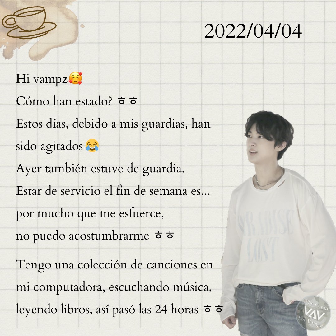 CampforVampz's tweet photo. Diario de Ace en español 💕 22-04-04 💕
@twt_VAV @VAV_official @VavCash

#VAV #vampz #브이에이브이 #뱀즈 #ace #에이스 https://t.co/hWpLogpHI3