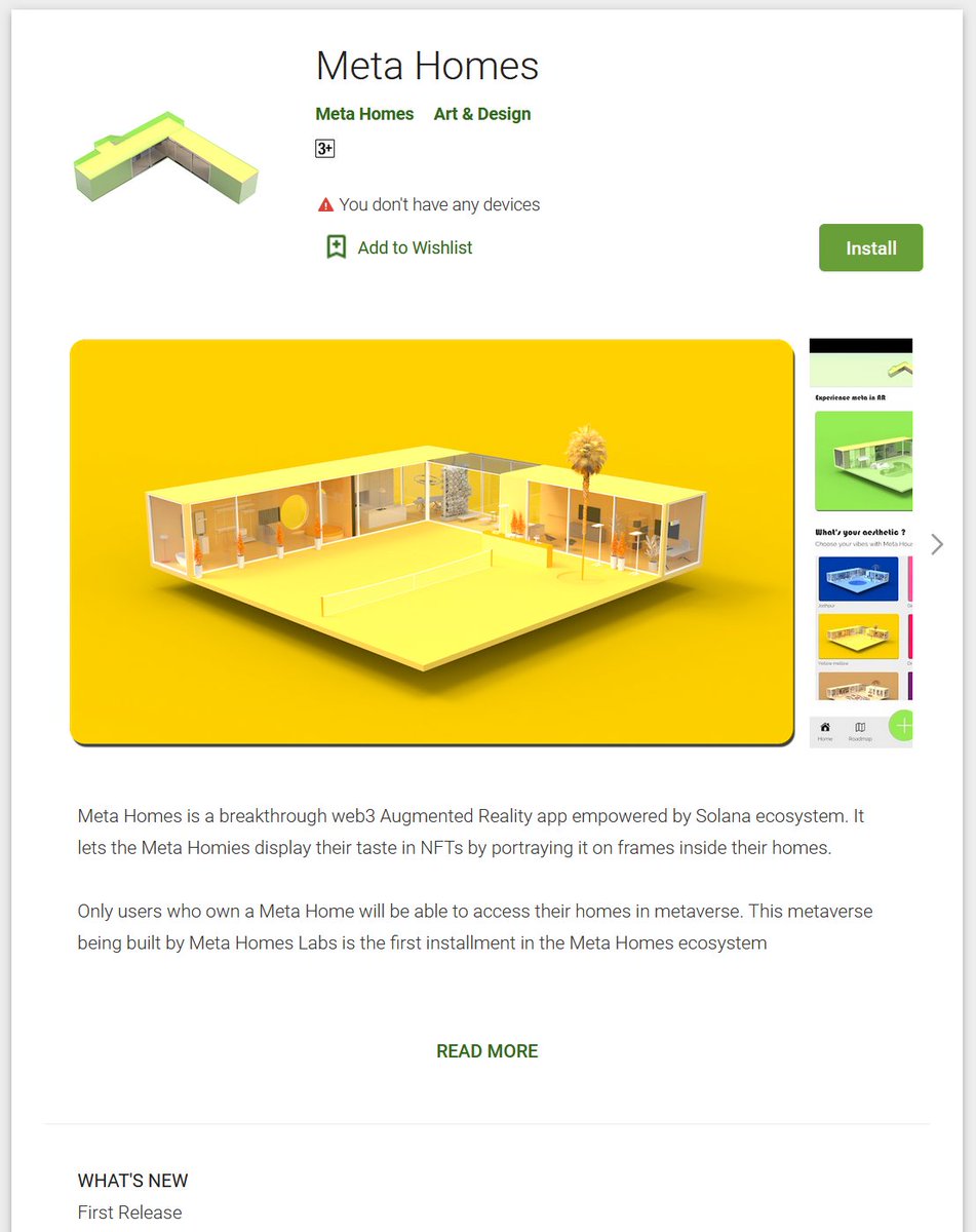 MetaHomes's tweet image. play.google.com/store/apps/det…

How was your morning brew  ?
Today we rolled out our first version of AR app on Google Play Store
This is a  big milestone for us and #Solana  based NFTs because its the first time an AR app has been released in this space