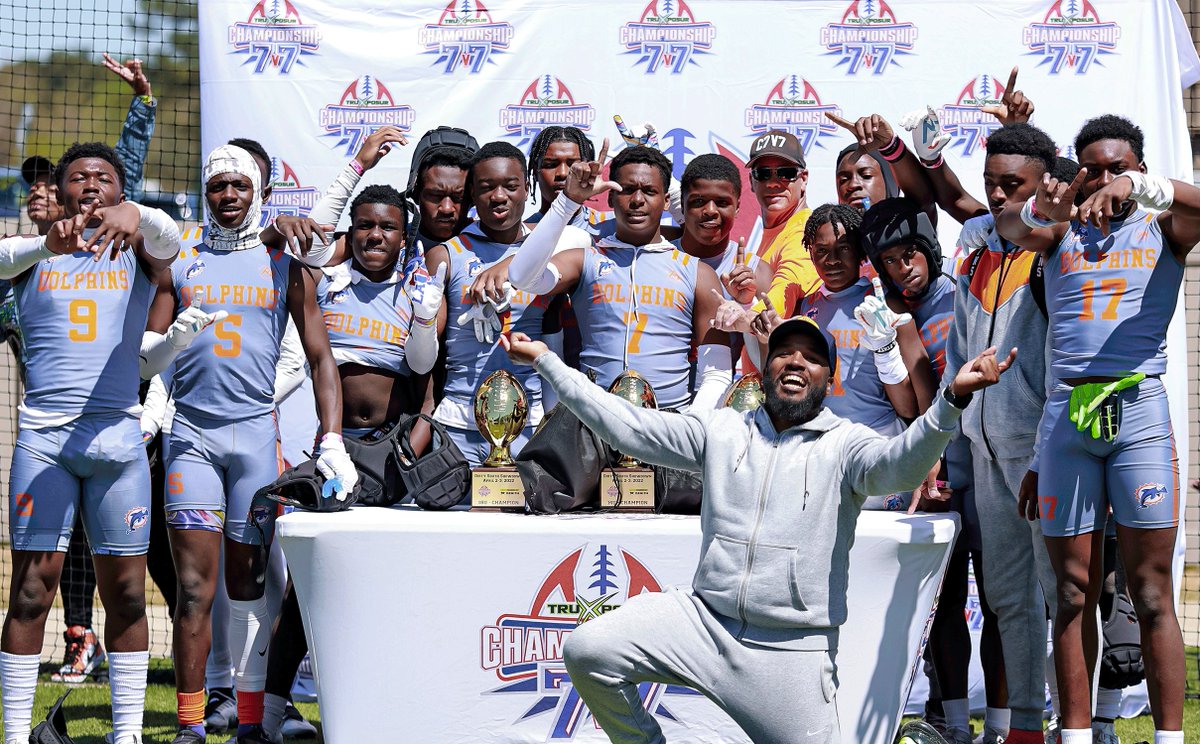 Championship7v7's tweet photo. The @Dolphins7v7 14u broke the streak and won themselves a paid bid to the #BattleRoyale powered by @XenithFootball. This team is stacked with up an coming talent on both sides of the ball and will be a great addition to the 14u division in Tampa! @TruXposur https://t.co/71J2eLsajD