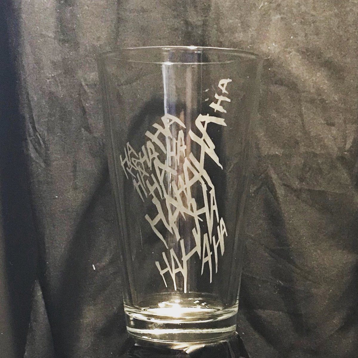 WoolfGlassWorks's tweet photo. Do I really look like a guy with a plan? 

Check out our five-star rated Etsy store for more awesome sandblasted/etched glass gifts. https://t.co/sEkFKJ3G7D
#TheJoker #DC #etchedglass #gifts #smallbusiness #woolfglassworks https://t.co/zfMC8UmKXU
