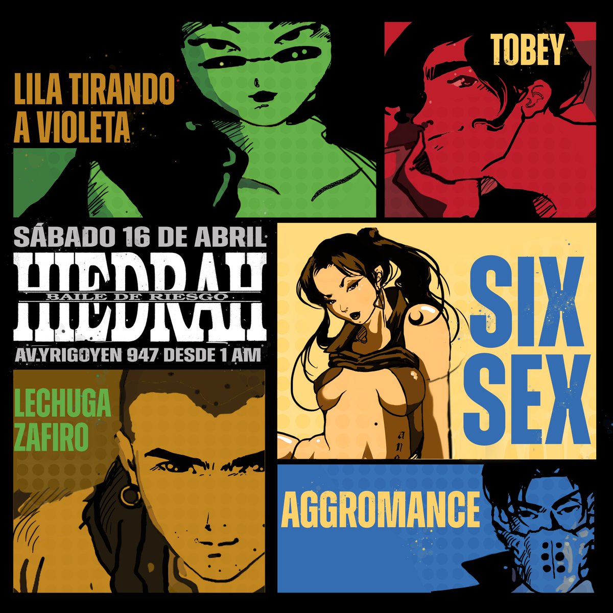 Cazadoras a puro atraco de coolo, este 16 de Abril la @hiedrah se prende un cuete y nos viajamos al SpaceX a punta de pistola con la <a href="/sixsex_bb/">°</a> y rematando el pary las copilotas <a href="/aggromance/">aggro</a> <a href="/tobey/">Tobey</a> @lilatirandoavioleta y <a href="/lechugazafiro/">Lechuga Zafiro</a> 

passline.com/eventos/six-se…