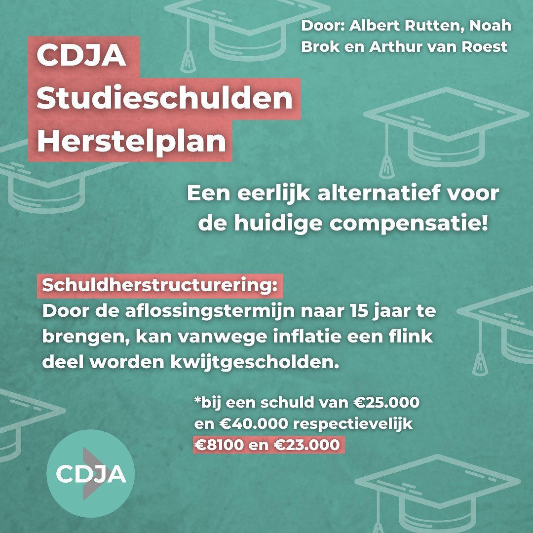 Het <a href="/CDJA/">CDJA</a> keert zich tegen de compensatie van het #leenstelsel en komt met een alternatief: het Studieschulden Herstelplan. Lees ons plan hier: cdja.nl/blog/cdja-stud…