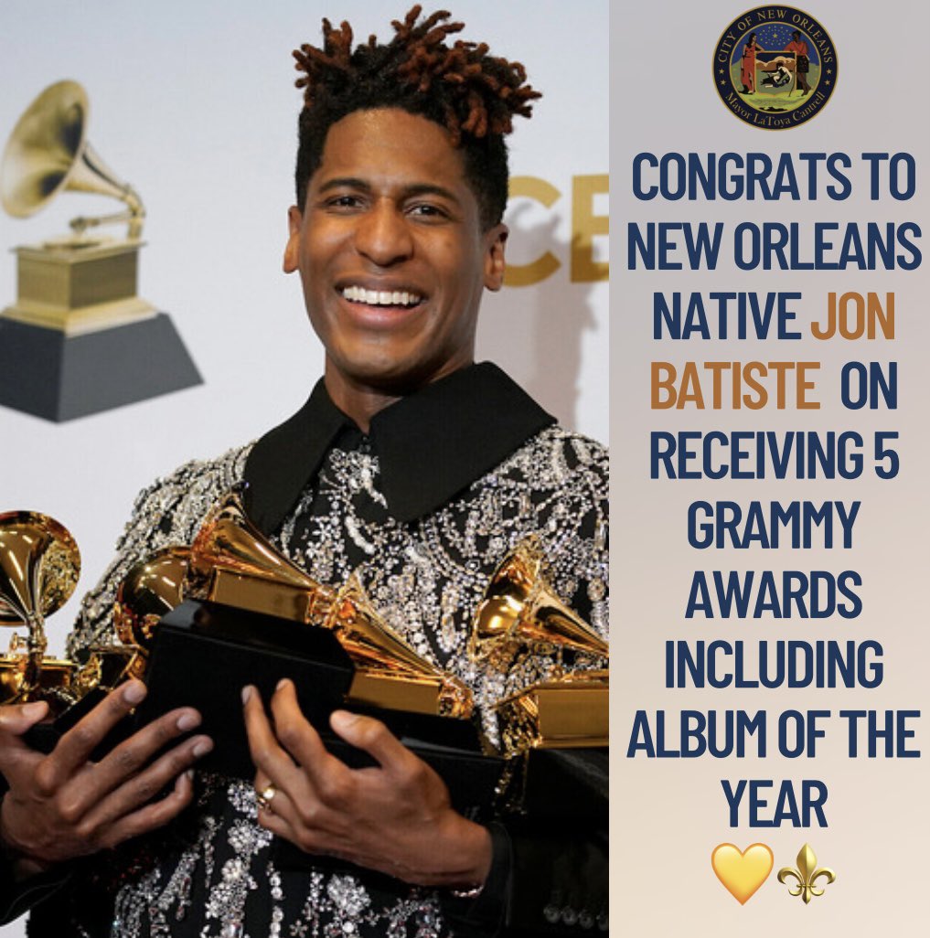 mayorcantrell's tweet photo. Represent 504!!

Congrats to NOLAs very own, @JonBatiste and @iamluckydaye🏆🎉 https://t.co/g2DuE2CMPQ