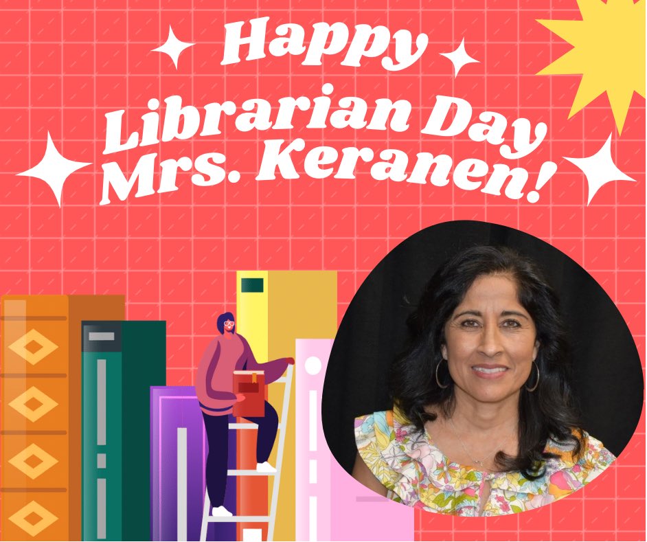 VossMiddle's tweet photo. Happy Librarian Day to our favorite library media specialist, Mrs. Keranen @VossMSlibrary!

Thank you for the collaborative lessons, innovative activities, your advocacy for literacy, and how you lead our KVMS News Team by example! Thank you for all you do! https://t.co/6HOqTAwcxC