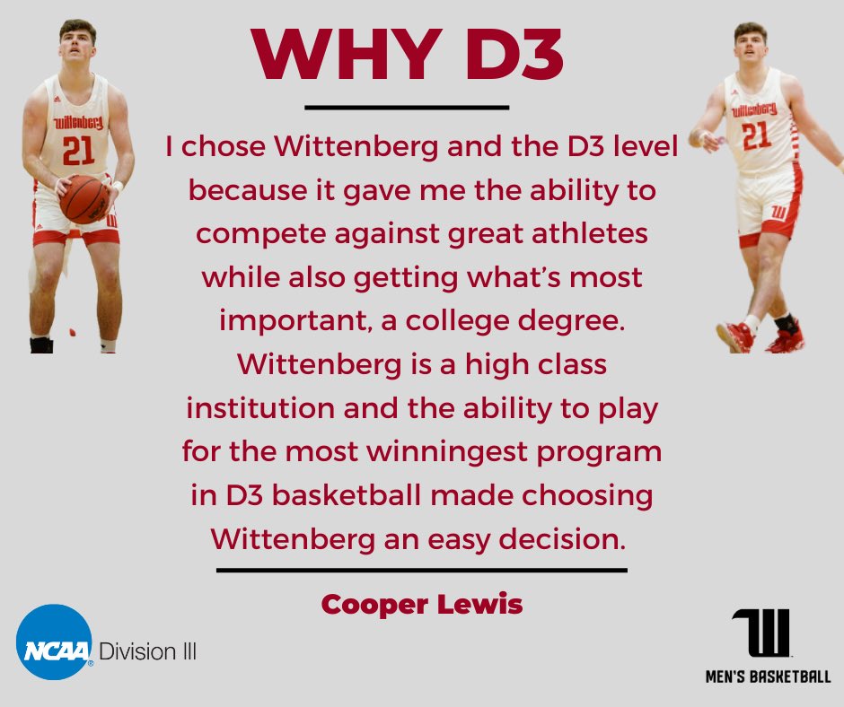 WittenbergHoops's tweet photo. To kick off D3 week Cooper Lewis shares why he chose Wittenberg and the division three level! #WhyD3 https://t.co/KyW9pCmWC6