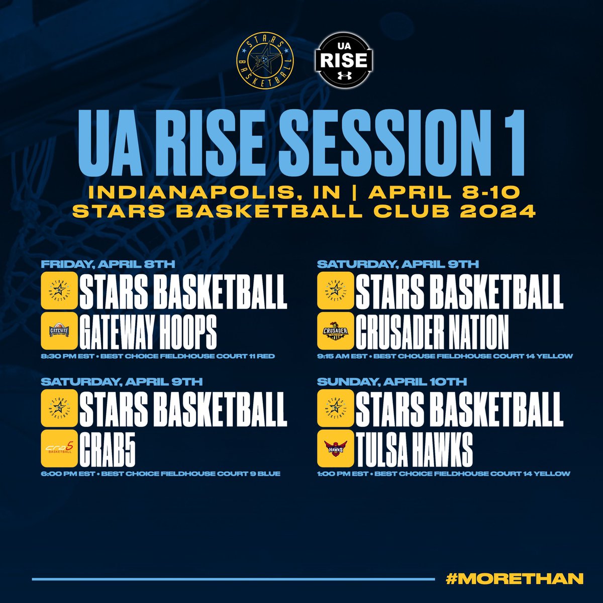 StarsNash_MBB's tweet photo. Our 2024 UA Rise team will be in Indianapolis for the first NCAA Live Period! Come watch our guys this weekend! 🌟 #morethan https://t.co/Fd6i3nCK40