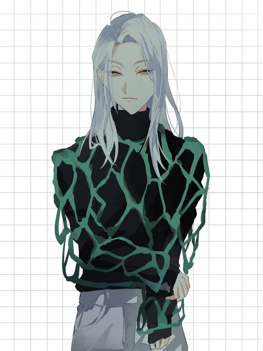 solo 1boy male focus long hair turtleneck pants sweater  illustration images