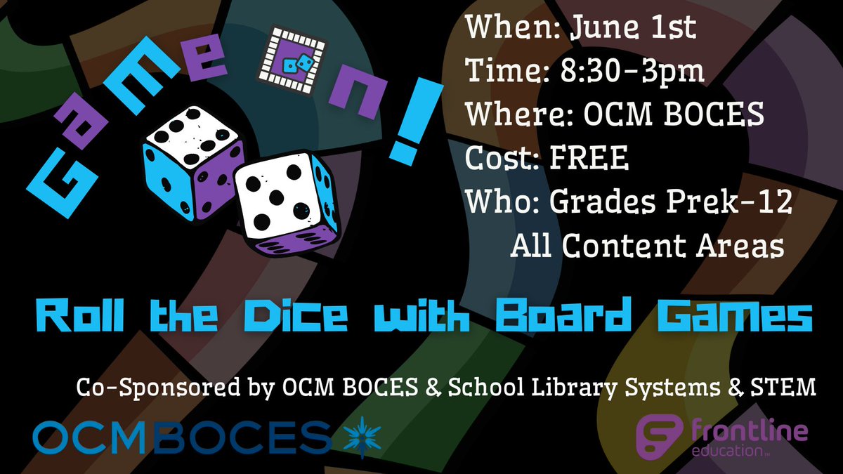 Join @abrenner328 and myself for a day filled with Board Games! Yes, they can be used in education to engage, inspire, and educate. Sign up via Frontline bit.ly/3Hzg3xr and join us IN PERSON at @ocmboces #boardgames #games #edugames #gamification