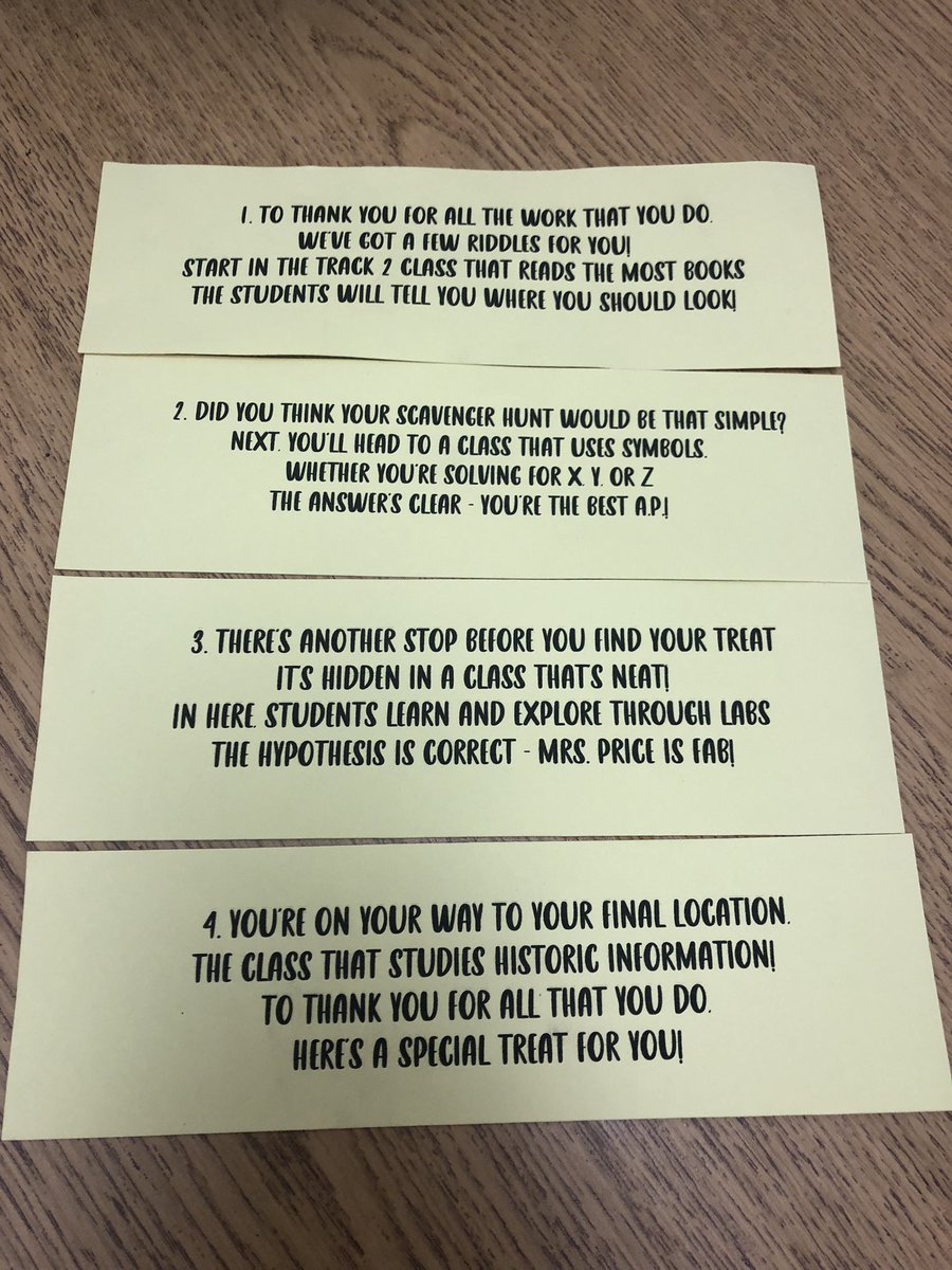 natnatpriceAP's tweet photo. When your 7th grade creates a scavenger hunt to celebrate AP Appreciation Week!  Day 1 clues and treat!  Working with all of them is truly the best gift! #lovewhereyouwork @HollyGroveMS @Southernarea1 https://t.co/Dxu7wpxscY