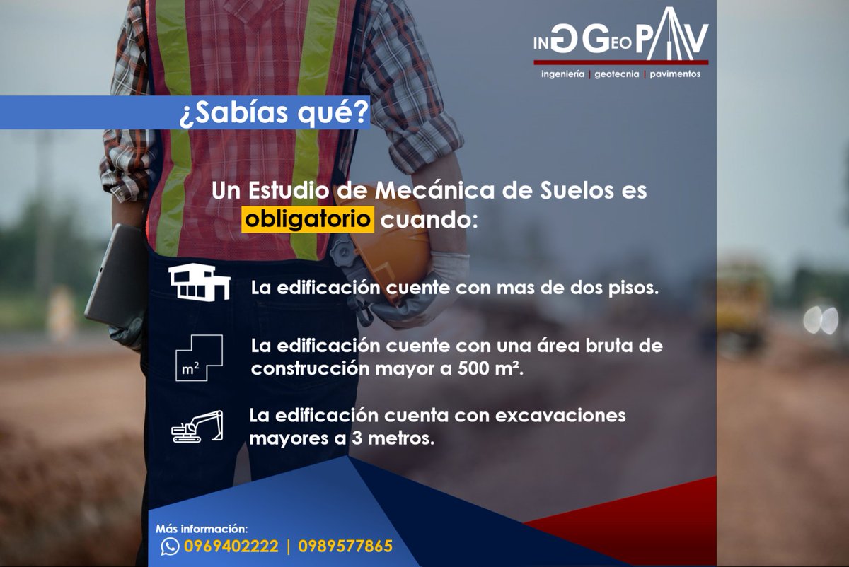#Sabiasque | El objetivo principal de un #estudiosdesuelo es proporcionar la capacidad admisible del suelo y las recomendaciones de cimentación de acuerdo a lo encontrado y a la obra a construir.