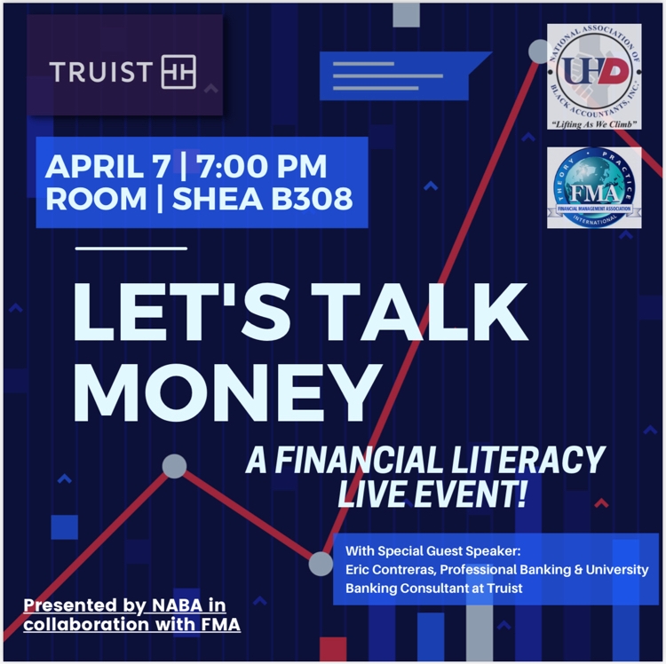 FMA_UHD's tweet photo. Joins us and @UHDNABA  this Thursday, April 7th @ 7:00 PM to discuss money!
You don't want to miss out on special guest speaker Mr. Eric Contreras!
We look forward to seeing you all there!! https://t.co/oD9EAoSgUs