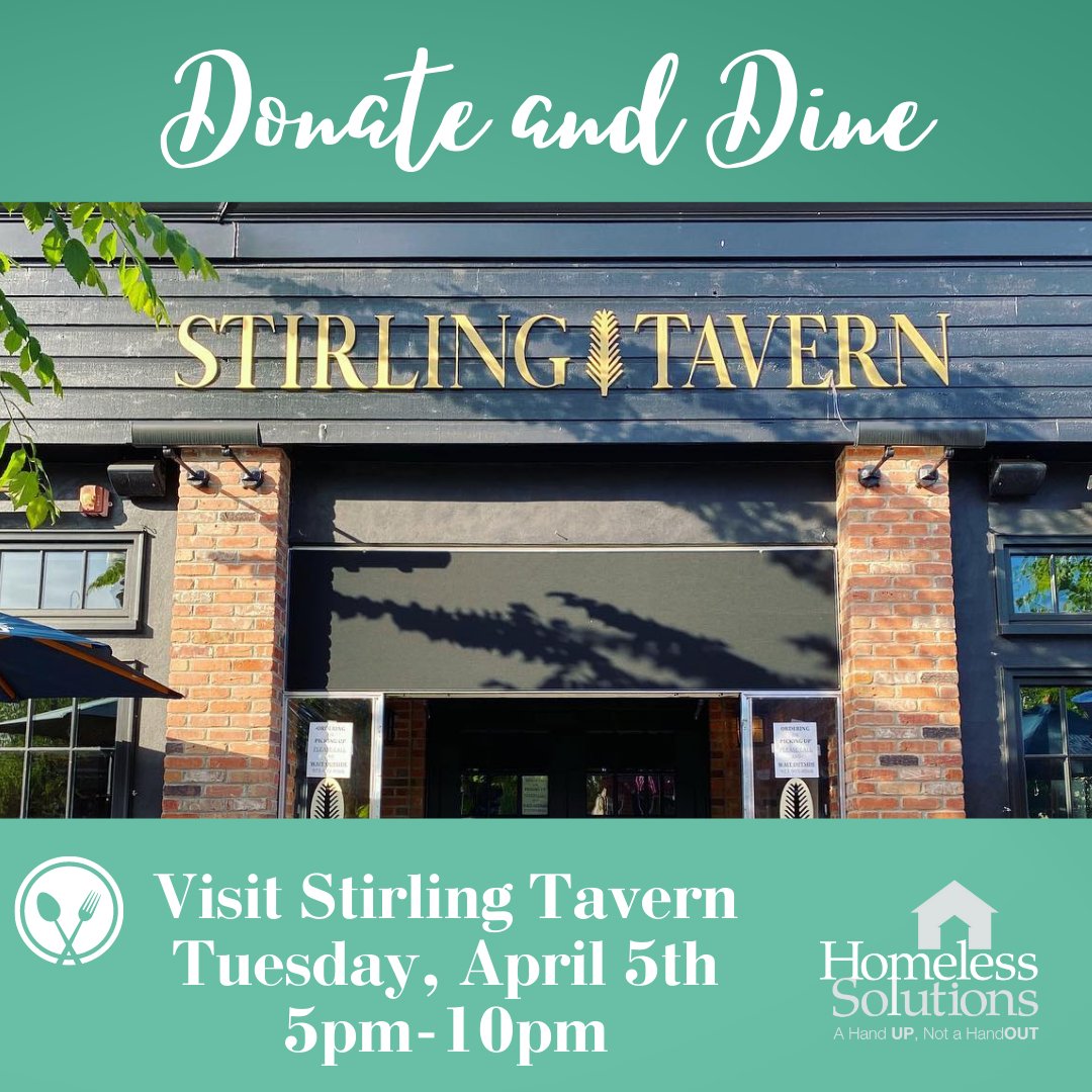 Donate and dine to support HSI! 🍽💚When you visit <a href="/StirlingTavern/">Stirling Tavern</a> on Tuesday, April 5th from 5pm-10pm, you will enjoy a fantastic meal while supporting those in need. A portion of all dinner food sales will be donated to our shelter to help with restocking our pantry.