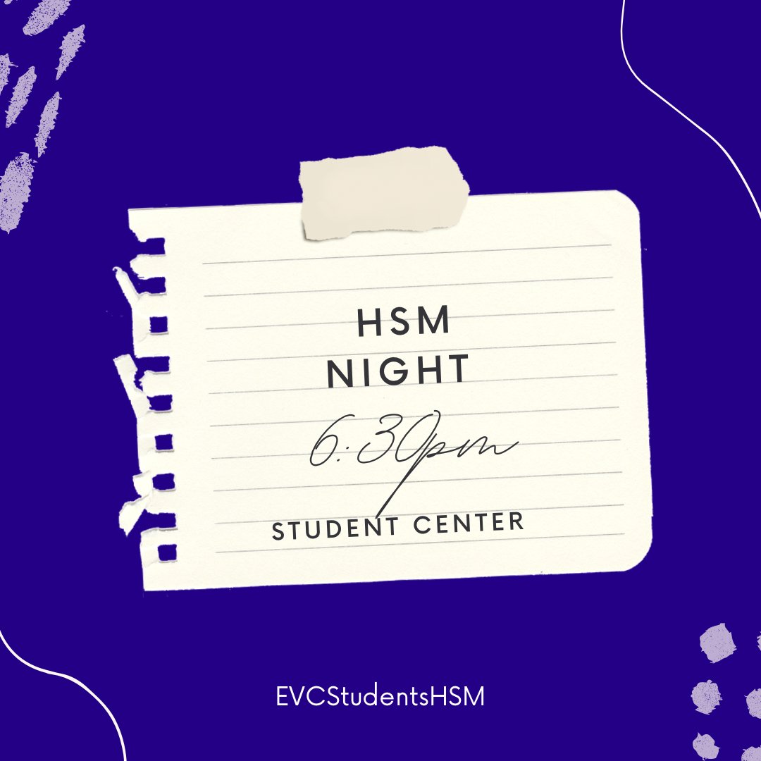 evcstudentsHSM's tweet photo. Come Out to HSM Night. Doors open tonight @6pm. Food and drinks provided. https://t.co/k41itHANCT