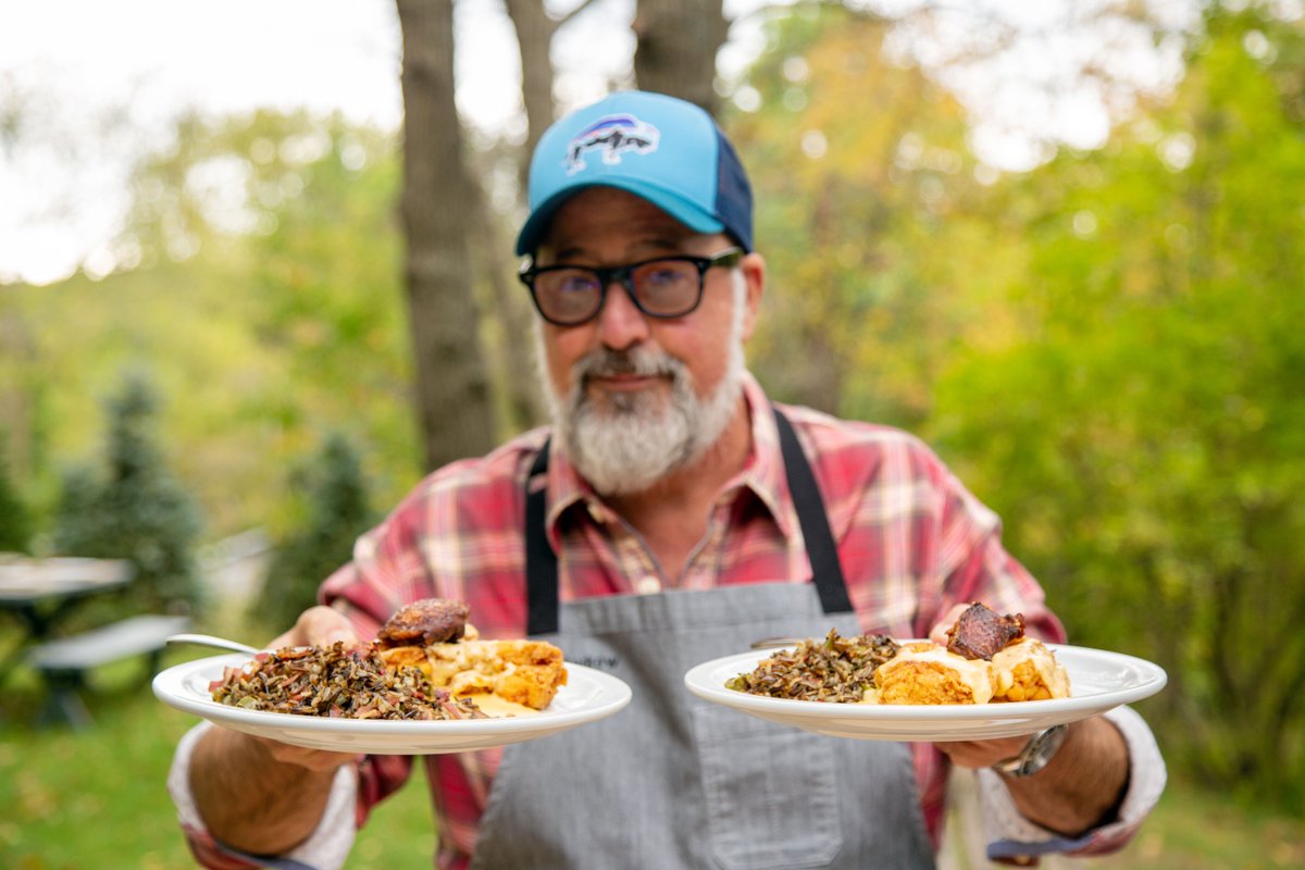 andrewzimmern's tweet photo. This week on @OUTDChannel's Wild Game Kitchen, I cook my favorite wild turkey recipe-- pan-fried with jalapeno-bacon wild rice and cheese sauce. https://t.co/nIXY7sZ0M5 #wildgamekitchen #cookingoverfire #campfirecooking https://t.co/kuzjSzZWMY