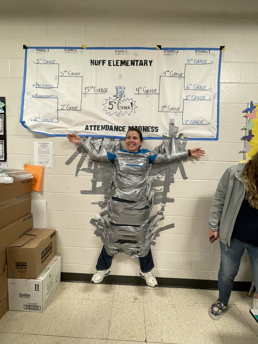 Big shout out to our Assistant Principal Mrs. Vrchota as we celebrate National Assistant Principal week!! She does whatever it takes to make school awesome for kids, including but not limited to allowing an entire grade level duct tape her to the wall as an attendance incentive!!