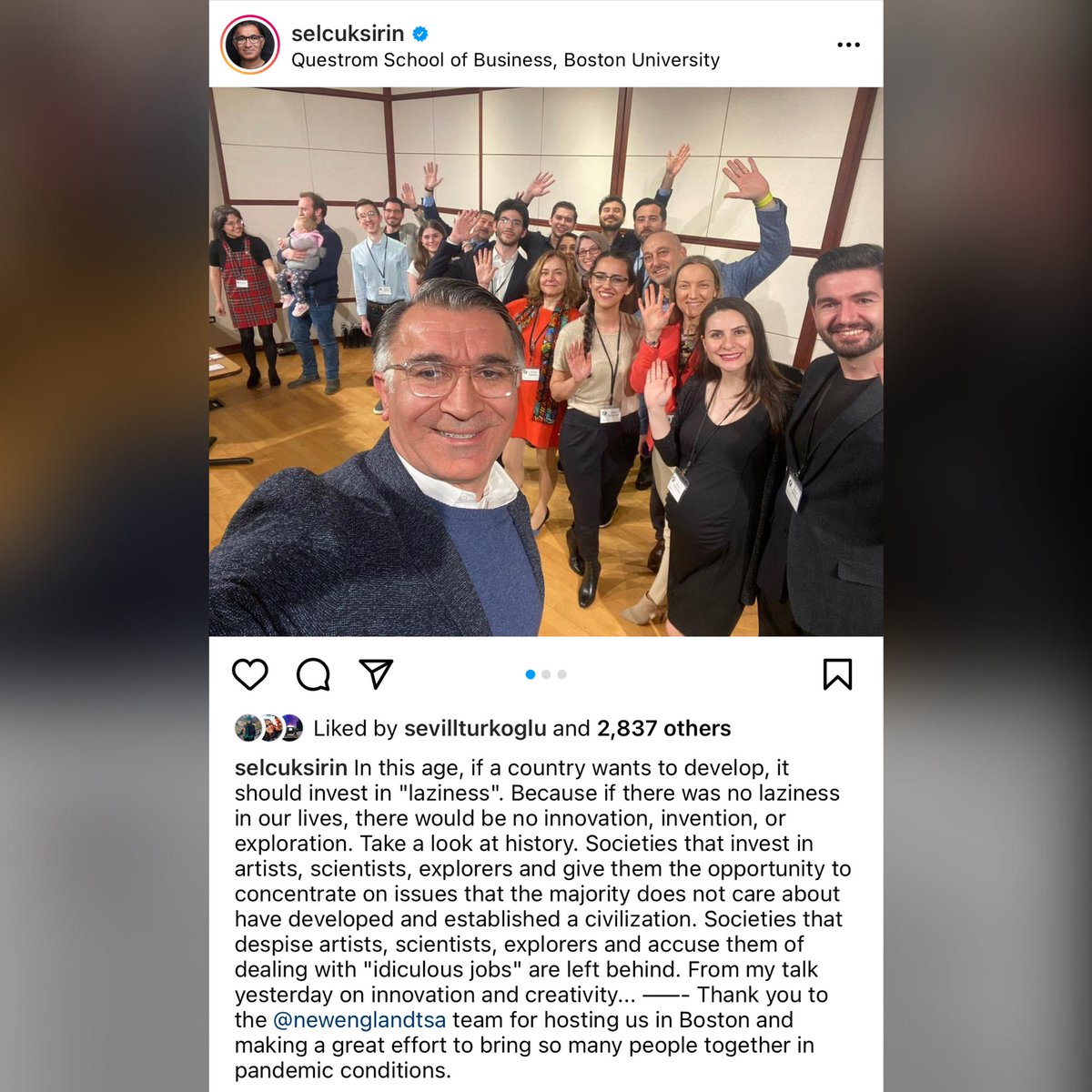 NewEnglandTSA's tweet photo. Thanks to Professor Selcuk Sirin for coming to, speaking at, and posting about our Bliss Conference. We hope his words about Turkey come true so that Turkey can improve upon its innovation! 🇹🇷

#teacher #turkey #boston #bostonuniversity #success #management #inspiration #students https://t.co/ceUfQGNgAO