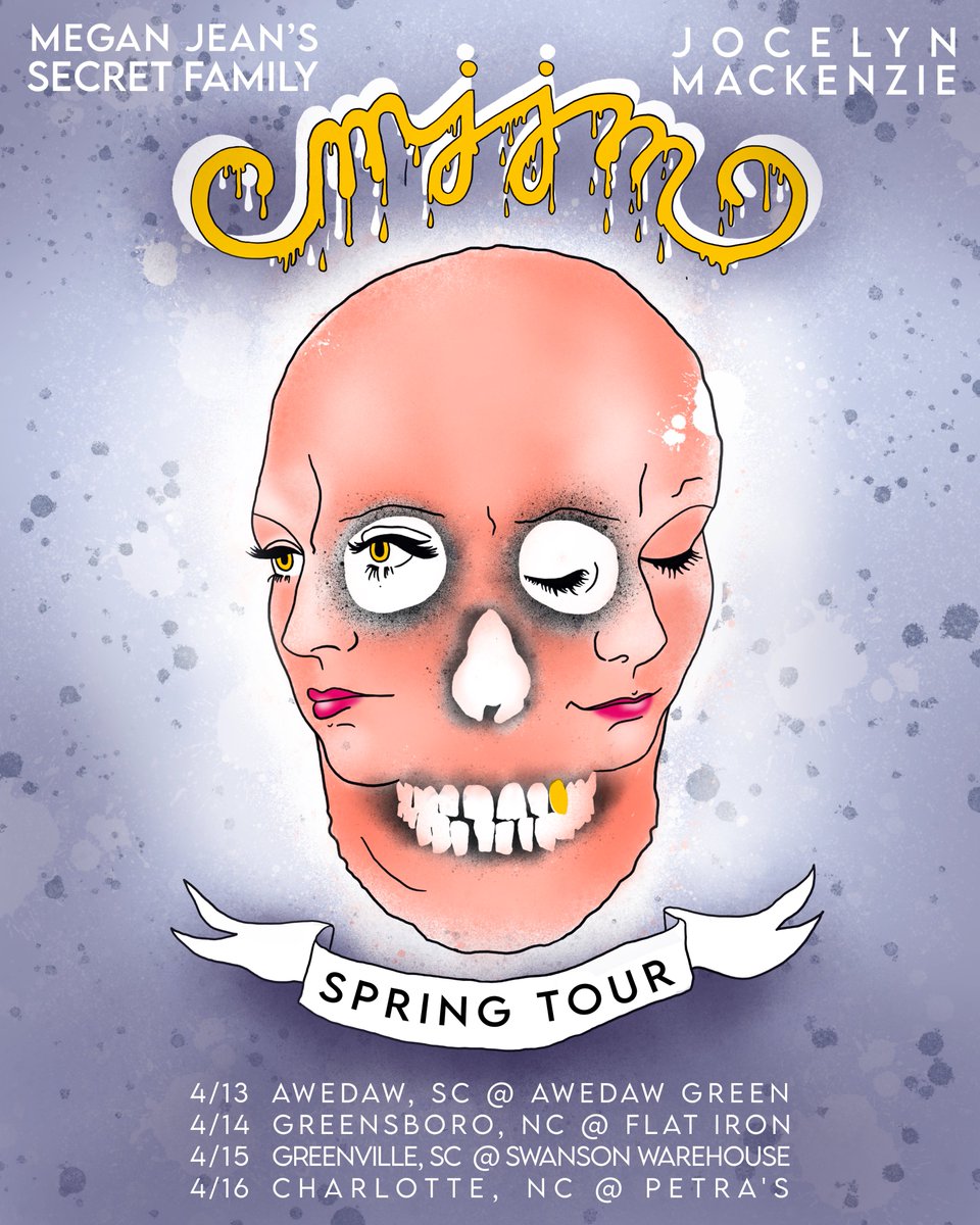 HII! <a href="/jocelynmcknz/">Jocelyn Mackenzie</a> is going on tour w @mjsecretfamily! 

🎀JOCELYN'S APRIL TOUR
4/9 <a href="/SemCasImmokalee/">Seminole Casino Hotel IMK</a> w <a href="/joan_osborne/">Joan Osborne</a> <a href="/gracieandrachel/">Gracie and Rachel</a> <a href="/soulasylum/">Soul Asylum</a> <a href="/SpinDoctorsBand/">Spin Doctors</a>
4/13 Awendaw, SC <a href="/awendawgreen/">Awendaw Green</a>  
4/14 Greensboro, NC <a href="/FlatironGSO/">Support Local Bars</a>  
4/15 Greenville, SC
4/16 Charlotte, NC @petrasbar