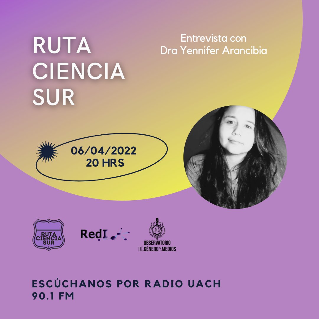 ObGeneroyMedios's tweet photo. 🟣Segundo cap de entrevistas Ruta Ciencia Sur, con estudiantes de @SanMateoColegio en colaboración con @RedInvestChile🎧
¡No te lo pierdas! escúchanos cada miércoles desde las 20 hrs por @radiouach 90.1 FM, señal televisiva 52 (sd) 853 (hd) de Telsur o transmisión online https://t.co/cJeW283aIU