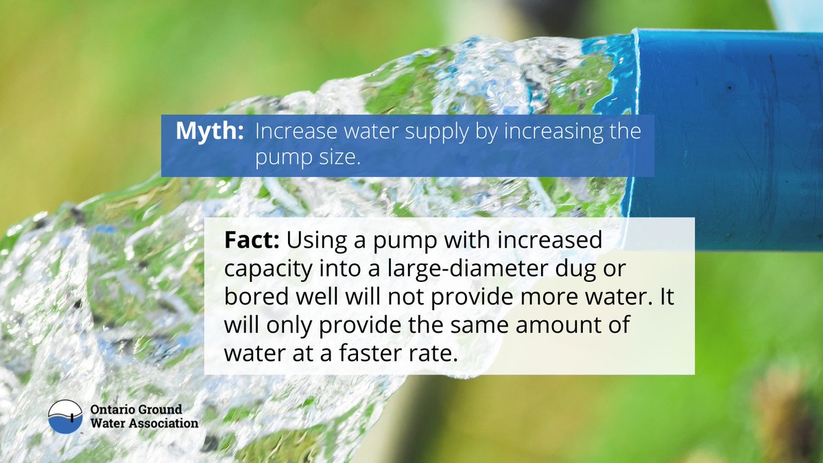 TheOGWA's tweet photo. The pump should not exceed the maximum safe pumping capacity of the well. To learn more about how to care for your water well, download the Well Aware Guide for Well Owners here ➔ https://t.co/9irTTxDIUZ

#MythMonday
#WellOwner
#WaterWell https://t.co/SUynaIuMKn