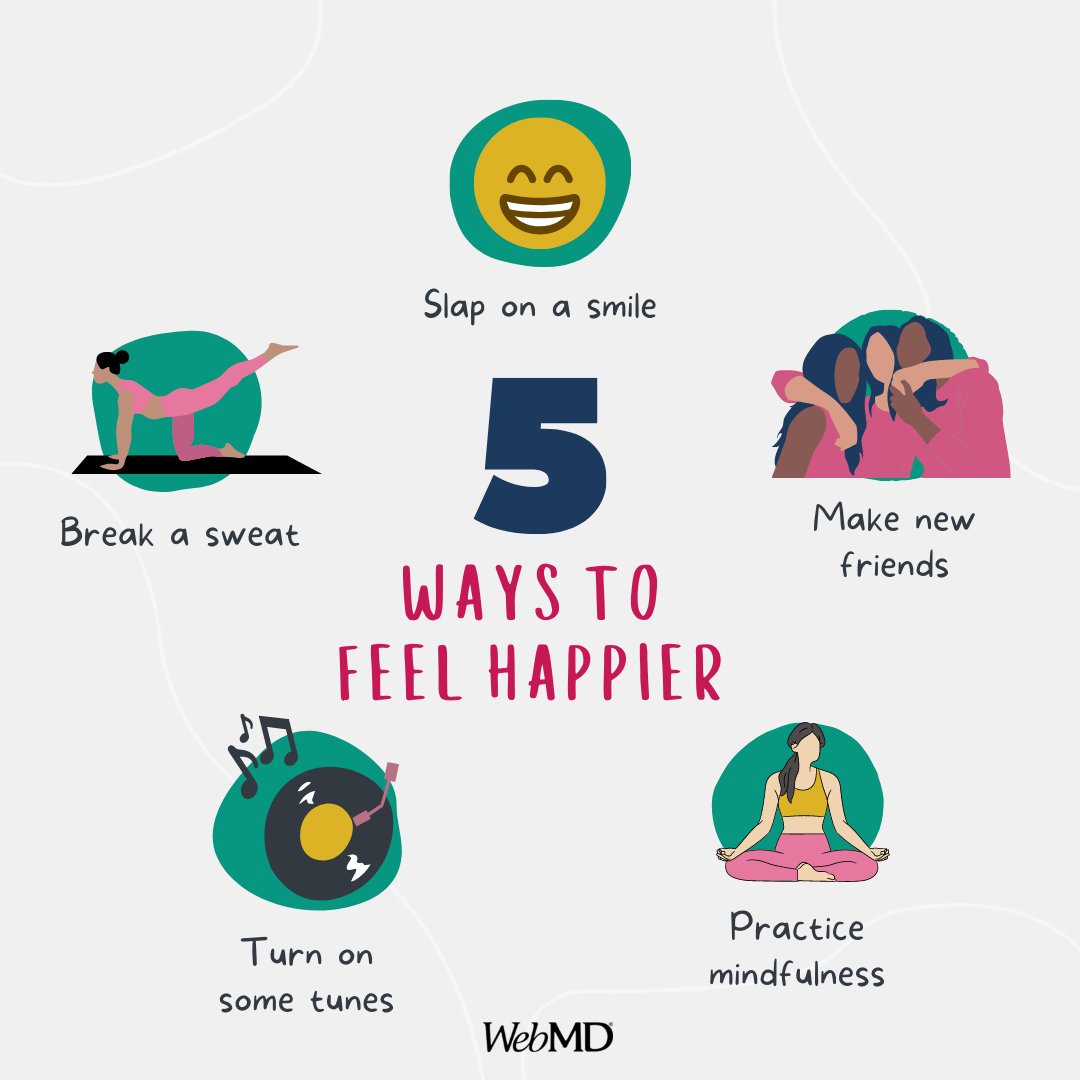 WebMD's tweet photo. Want to lift your spirits? Lift the corners of your mouth. When you smile like you mean it, you can change your brain’s chemistry and feel happier. 😁 https://t.co/RwzO4ZZ44E https://t.co/dC96hzGCF7