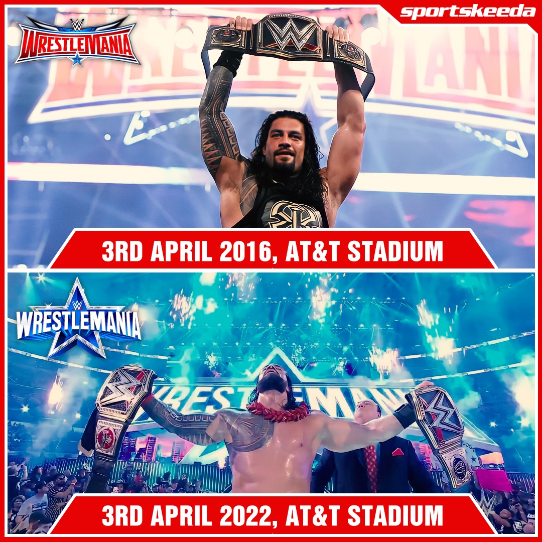 WrestleMania 32 - #WWE Champion #WrestleMania 38 - Undisputed #WWE  Universal Champion The Tribal Chief continues to supreme! #WWE  #WrestleMania38 #RomanReigns #WWERaw @HeymanHustle @WWERomanReigns, image size:1080x1080