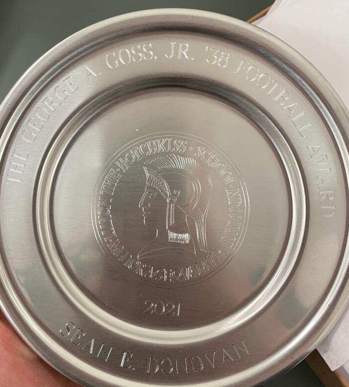 I am honored to receive the George A. Goss Jr. award which is given to the student who has contributed the most to the football team through his spirit, effort, and attitude. Also, proud to represent the Hotchkiss Football team next season as a captain!