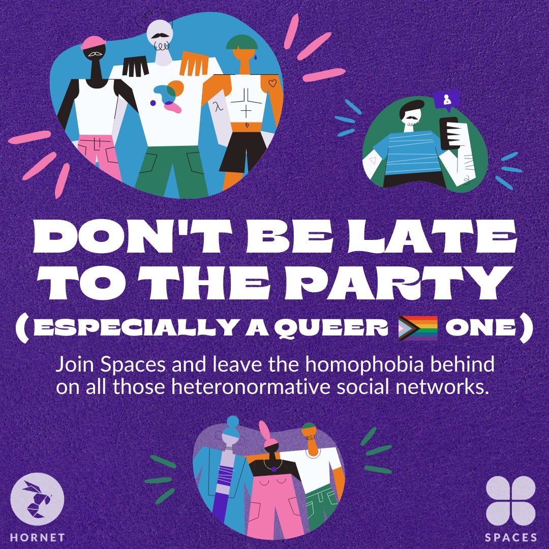 hornet's tweet photo. In just one month, Spaces has become home base to an entire community of #queer people tired of being harassed on other social networks. Each day, more #LGBTQ+ people flock to Spaces to connect with other queer users over shared interests. Check it out: https://t.co/1vJcjD8b6y https://t.co/AyWCYWPD6u